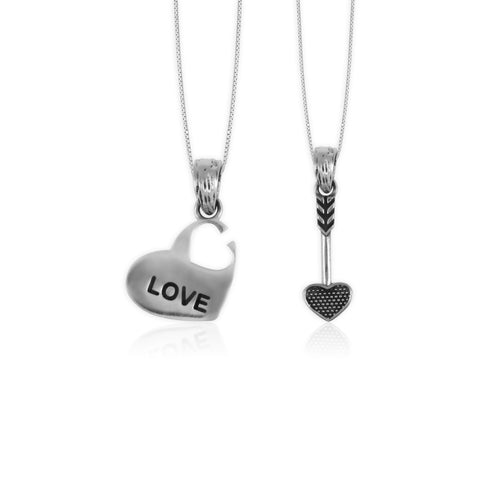 Oxidised Silver Cupid Love Couple Pendant with Box Chain