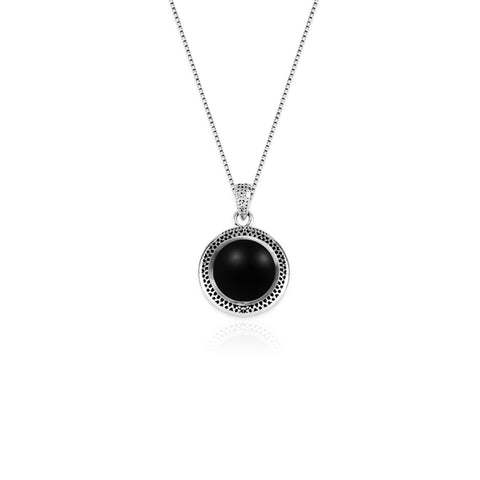 Oxidised Silver Black Boho Pendant With Box Chain