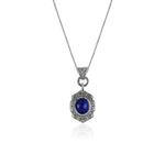 Oxidised Silver Royal Blue Ethnic Pendant With Box Chain