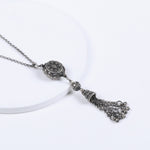 Oxidised Silver Floral Tassel Necklace