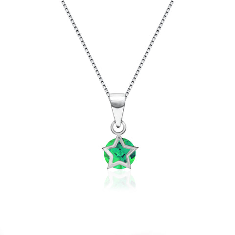 Oxidised Silver May Star Pendant With Box Chain