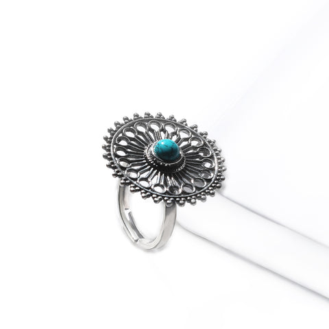 Oxidised Silver Turquoise Chakra Ring