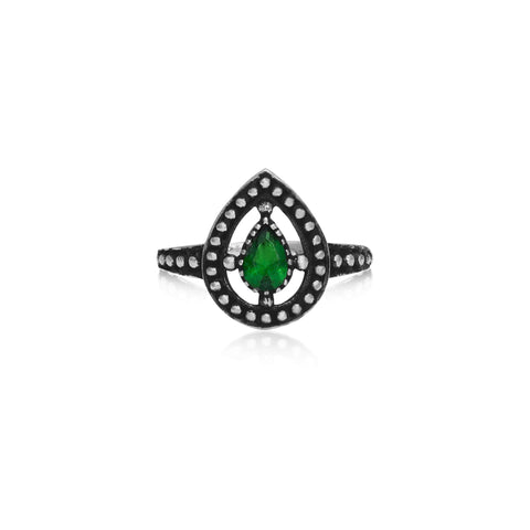 Oxidised Forest Green Drop Ring
