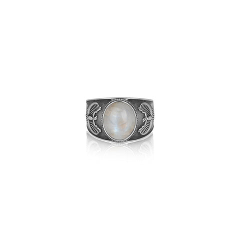 Oxidised Silver Moon Studded Ring