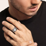 Oxidised Silver Moon Studded Ring