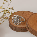 Oxidised Silver Flower Blossom Ring