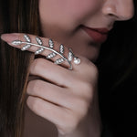 Oxidised Silver Pearl Leaf Ring