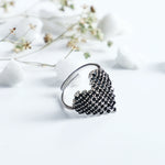 Oxidised Silver Studded Heart Ring