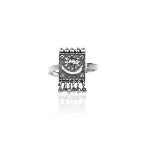 Oxidised Silver Sun Moon Ring