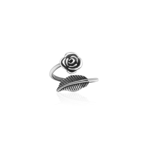 Oxidised Silver Rose Leaf Ring