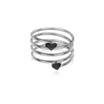 Oxidised Silver Coiled Dual Heart Ring