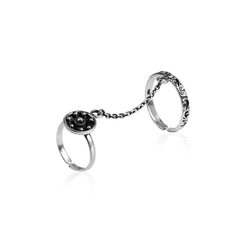 Oxidised Silver Dual Layer Circle Ring