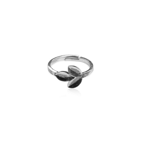 Oxidised Silver Tiny Leaf Ring