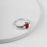 Oxidized Silver Red Engraved Ring