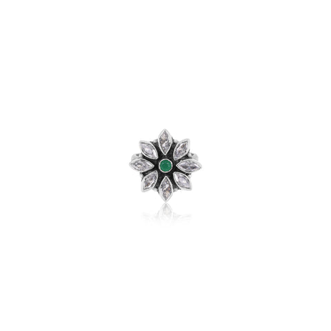 Oxidized Silver Phool Ring