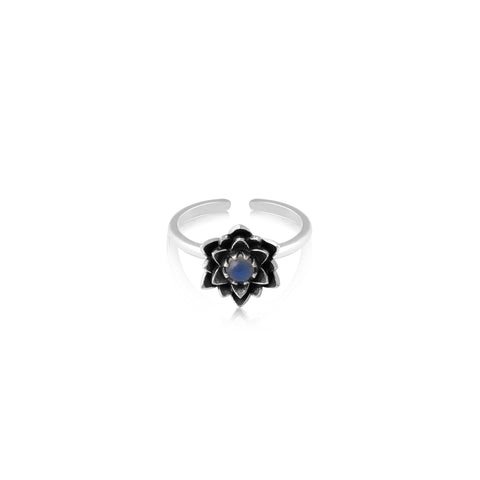 Silver Lotus Stone Ring