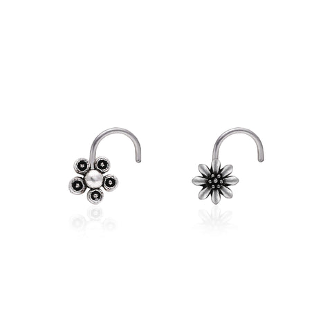 Oxidised Silver Flower Nosepin Set