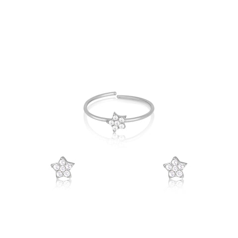 Silver Zircon Constellation Ring & Studs Set